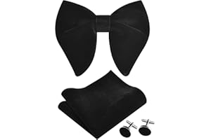 GUSLESON Mens Solid Plaid Velvet Pre-tied Adjustable Bow Tie and Pocket Square Cufflink Set with Gift Box