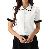 Allegra K Women Short Sleeve Sweater Tops Summer Elegant Collared Work Shirts