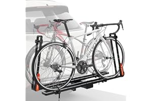 TOOENJOY Folding Hitch Bike Rack, Heavy Duty Bicycle Carrier Platform with Single Arm and Tier Strap, Fits 2" Hitch Receiver for SUV Pickup Truck, 2-Bike Capacity