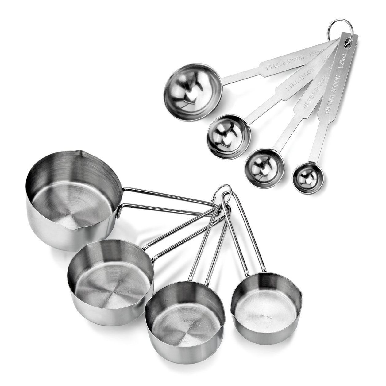 Photo 1 of New Star Foodservice 42917 Stainless Steel 8-Piece Measuring Cups and Spoons Combo Set