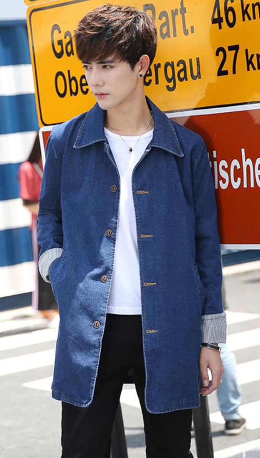 Amazon Piite メンズ デニム コート 無地 シンプル ゆったり デニム ジャケット カジュアル シンプル ジージャン 春 秋 ロング アウター おしゃれ スタイリッシュ トレンチコート 韓国風 スプリングコート コート ジャケット 通販