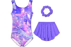 Idgreatim Girls Gymnastic Leotard Ballet Dance Dress Outfit with Removable Skirt Hair Scrunchie Combo 4-11 Years