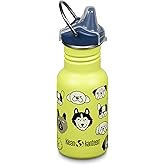 Klean Kanteen 12 oz Classic Kid's Sippy Bottle - For Little Hands - With Dust Cover & Attachable Loop - Durable, BPA-Free, Stainless Steel Material - Fits Interchangeable Caps - Dogs