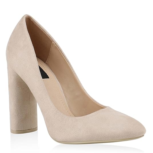 Stiefelparadies Damen Plateau Pumps mit Blockabsatz Basic Hochzeit Abiball Flandell