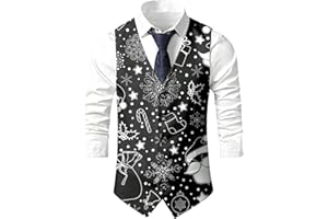 Men's Suit Vest Christmas Vest Ugly Xmas Print Sleeveless Blazer Funny Waistcoat Holiday Festival Party Jackets