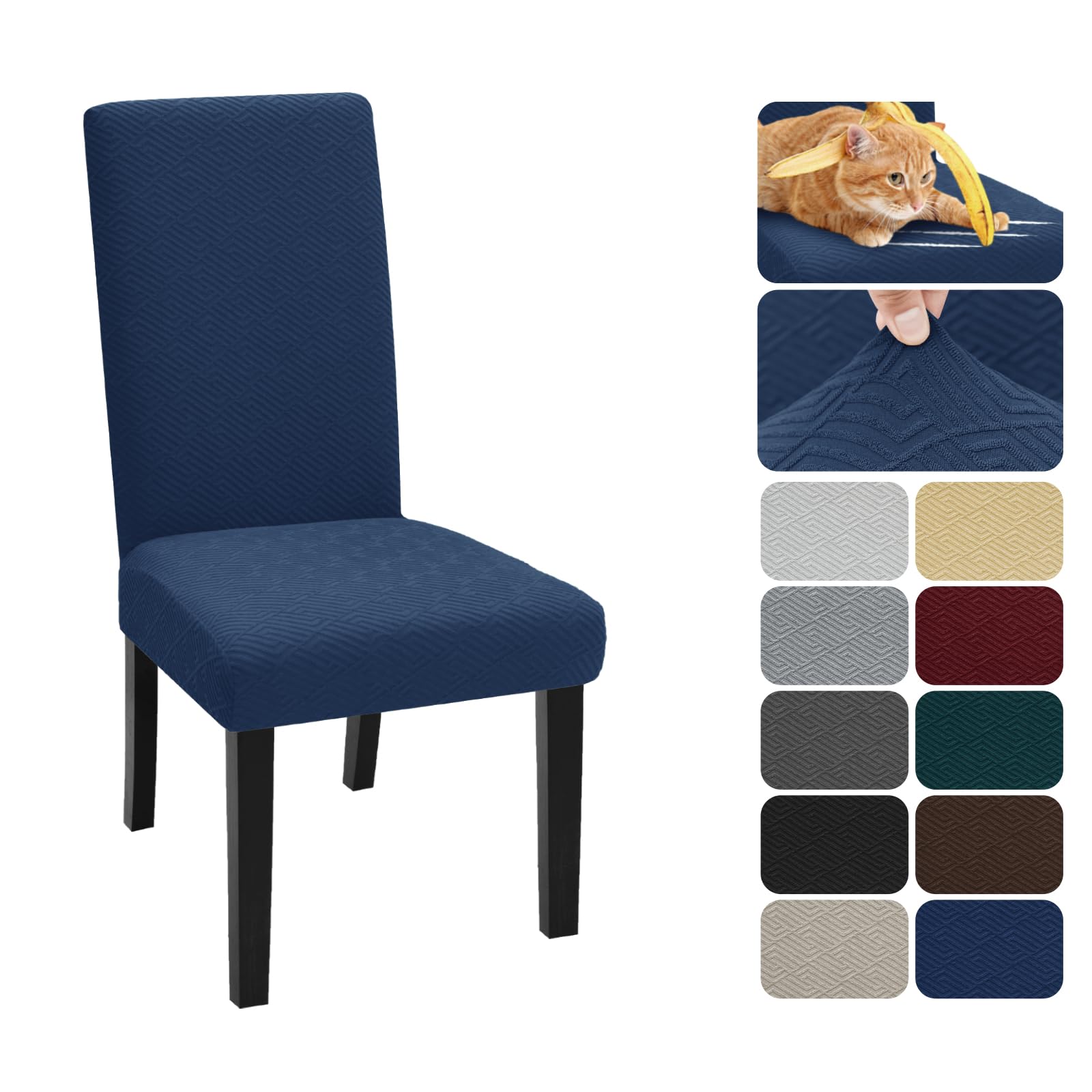 XINEAGE 2 Packs Newest Pattern Dining Chair Slipcover Parsons Chair Furniture Protector Stretch Chair Covers for Dining Room, Restaurant, Kitchen, Party (Navy Blue)