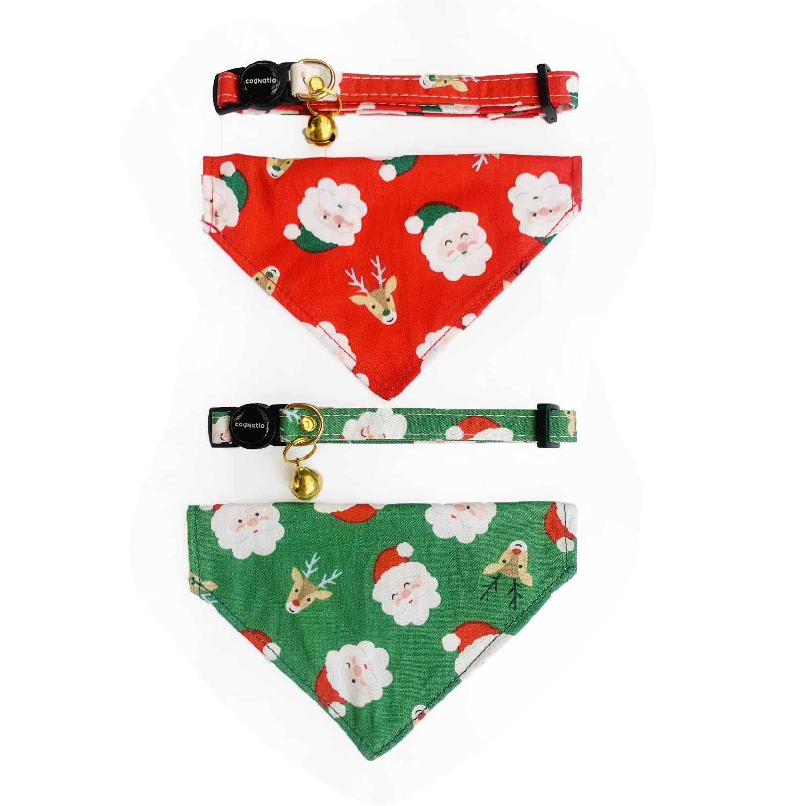 Cognatio Cat Collars with Bells and Safety Release Buckle, Floral Bow Tie Kitten Collars, Adjustable 20-30 cm, 2 Pack (Christmas Red+Blue)