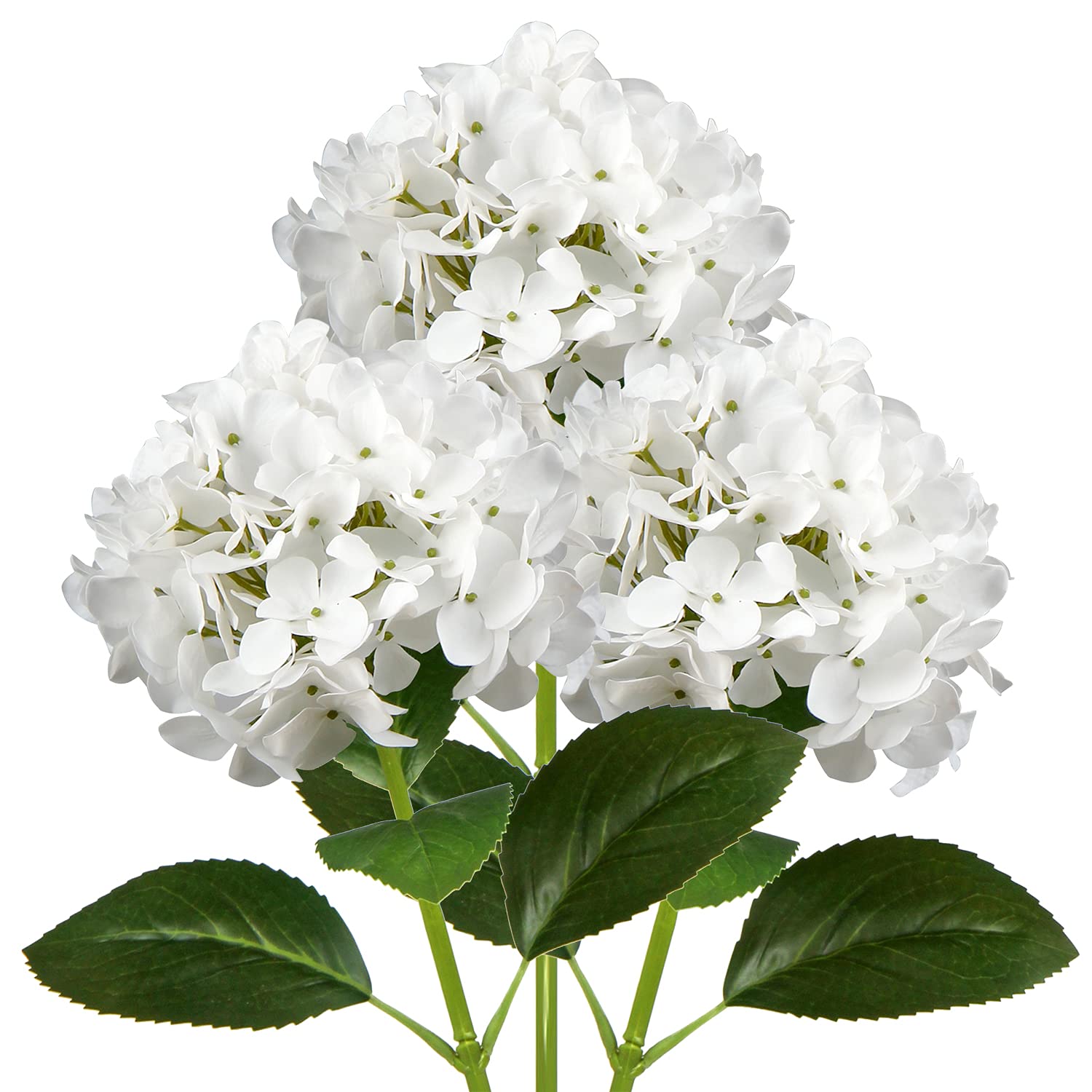 Oairse 3PCS Hydrangea Artificial Flowers Decorative White Fake Flowers with 63cm Long Stem Real Touch Silk Hydrangea for Home Hotel Office Wedding Bridal Decorations Floral Arrangements