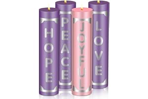 MTLEE Set of 4 Christmas Advent Candles with Words Pillar Candles Advent Wreath Candles for Adult Home Wedding Advent Rings Wreaths Church Receptions Celebrations, Purple Pink(2 x 8'')