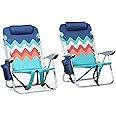 ALPHA CAMP Beach Chairs Set of 2 with Cooler Bag 4 Position Classic Lay Flat Folding with Backpack Straps Support 250LBS (Sky Blue)