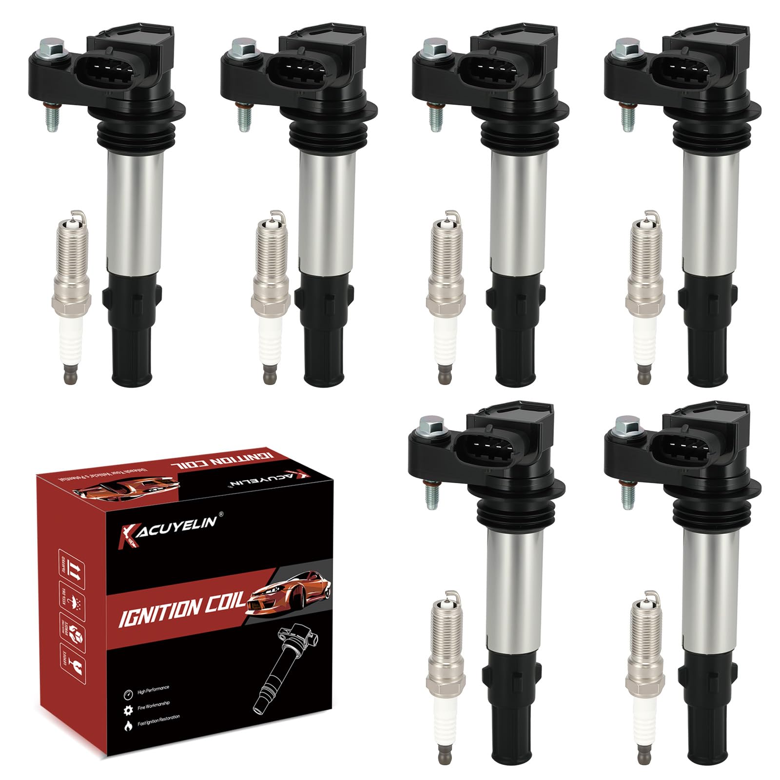 Photo 1 of UF375 Ignition Coil Pack and Iridium Spark Plugs Set of 6 Compatible with 04 05 06 Cadillac CTS STS, 04-06 Cadillac SRX, 05-08 Buick Allure LaCrosse Rendezvous, 2009 Chevy Traverse, GMC Acadia