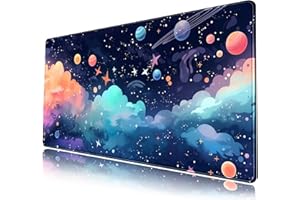 MECHANICAL CATTLE Kawaii Pastel Cosmos Desk Mat Cute Aesthetic Galaxy Large Mouse Pad Clouds Desk Pad Extended Gaming Mousepad XXL Keyboard Mat 31.5''X15.7'' Non-Slip Rubber Base Cute Desk Accessories