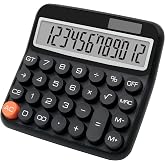 Black Calculator, Big Button Calculator with Large LCD Display | Black Calculators Desktop for Offices, Solar Calculator Powered by two Modes