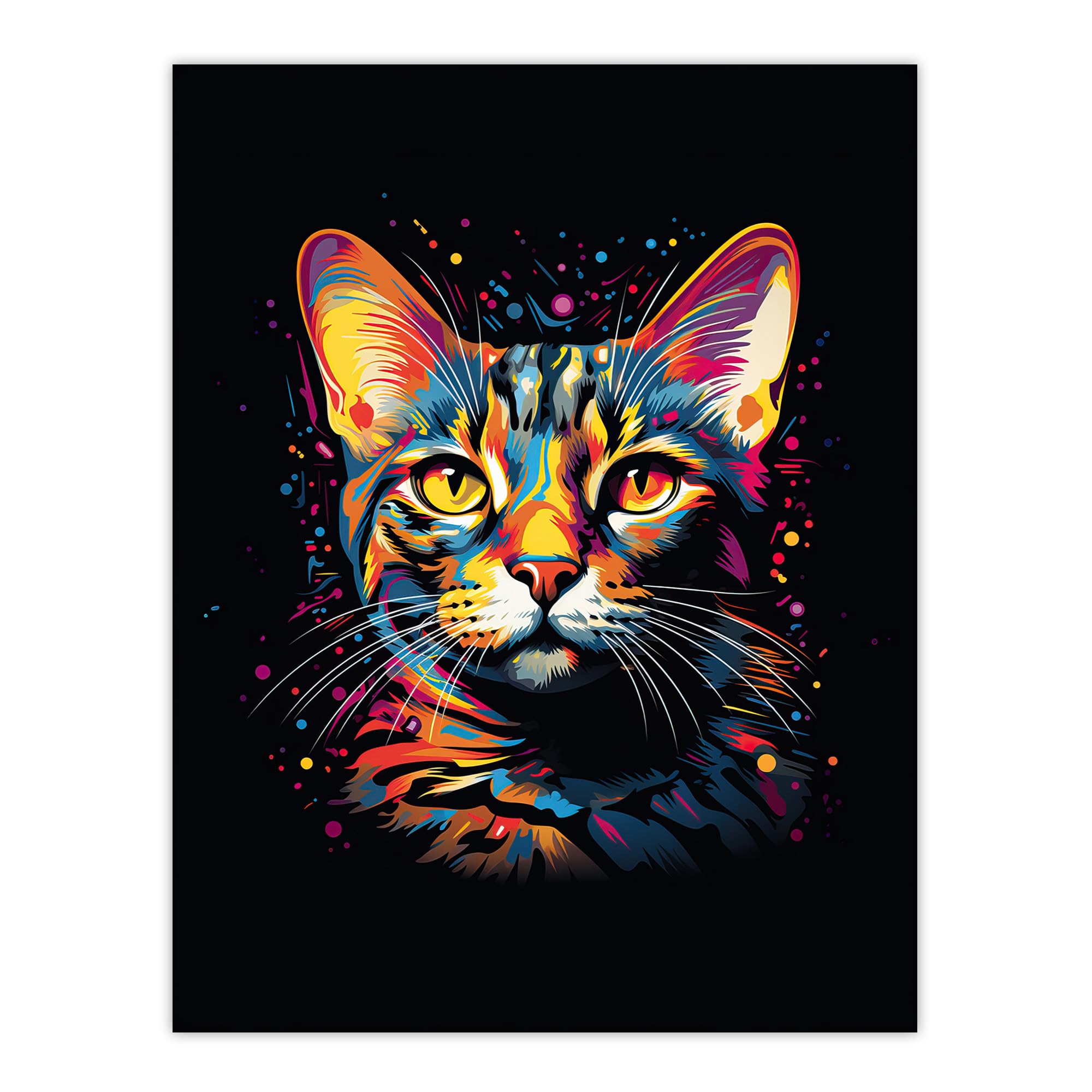 Artery8 Bengal Cat Lover Gift Pet Portrait Orange Purple Blue on Black Artwork Painting Extra Large XL Wall Art Poster Print