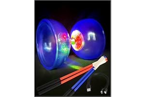 SPORTY PLAY Rechargeable LED Juggling Diabolo, Translucent Impact-Resistant Material, Triple Bearing for Smooth Spins, Includes Plastic Hand Sticks & Extra String, Perfect for Beginners and Performers(Blue)