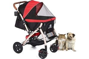HPZ Pet Rover XL Extra-Long Premium Heavy Duty Dog/Cat/Pet Stroller Travel Carriage with Convertible Compartment/Zipperless Entry/Pump-Free Rubber Tires for Small, Medium, Large Pets (Red 2nd-Gen)