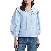 Kedera Women's 3/4 Sleeve V Neck Blouses with Embroidered Collar Dressy Summer Tops Casual Loose Fit Shirt with Tie