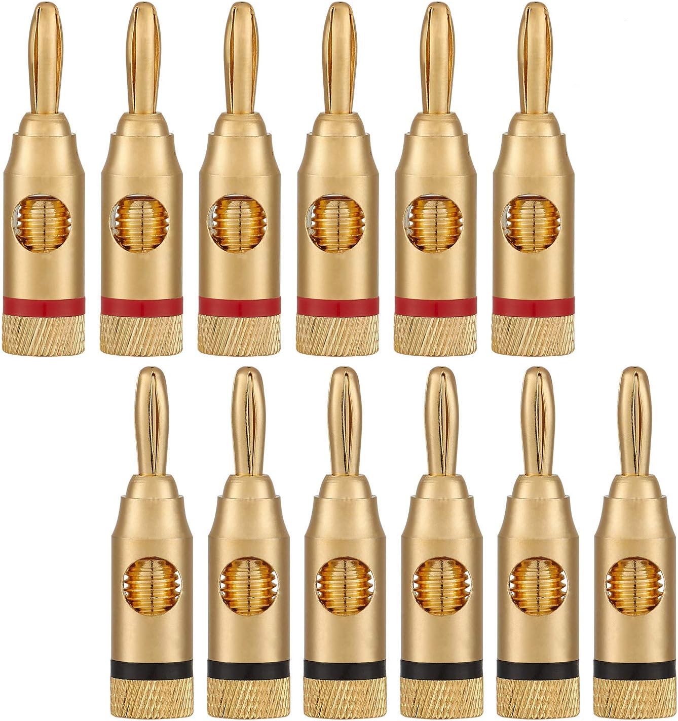 WGGEWG-3334 24k Gold Plated Banana Plugs or Connectors (Open Screw Type) (6 Pairs (12 Plugs))