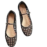 Molozoey Woven Mesh Ballet Flats for Women with Metal Buckle Strap Ballerina Flat Shoes Comfortable Round Toe Mary Jane Flat.