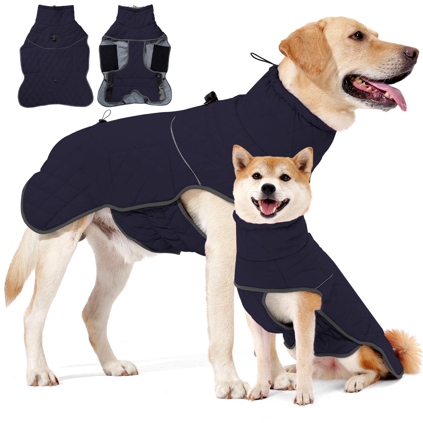 HEYWEAN Warm Dog Coat Waterproof Winter Jacket Reflective Fleece Lined Dog Jacket with D-Ring Warm Coats & Jackets for Dogs with Underbelly Adjustable for Small Medium Large Dogs Clothes Hiking Coat