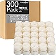 Tealight Candles, Giant 100,200,300 Bulk Packs, White Unscented European Smokeless Tea Lights in Clear Plastic Cup for Shabba