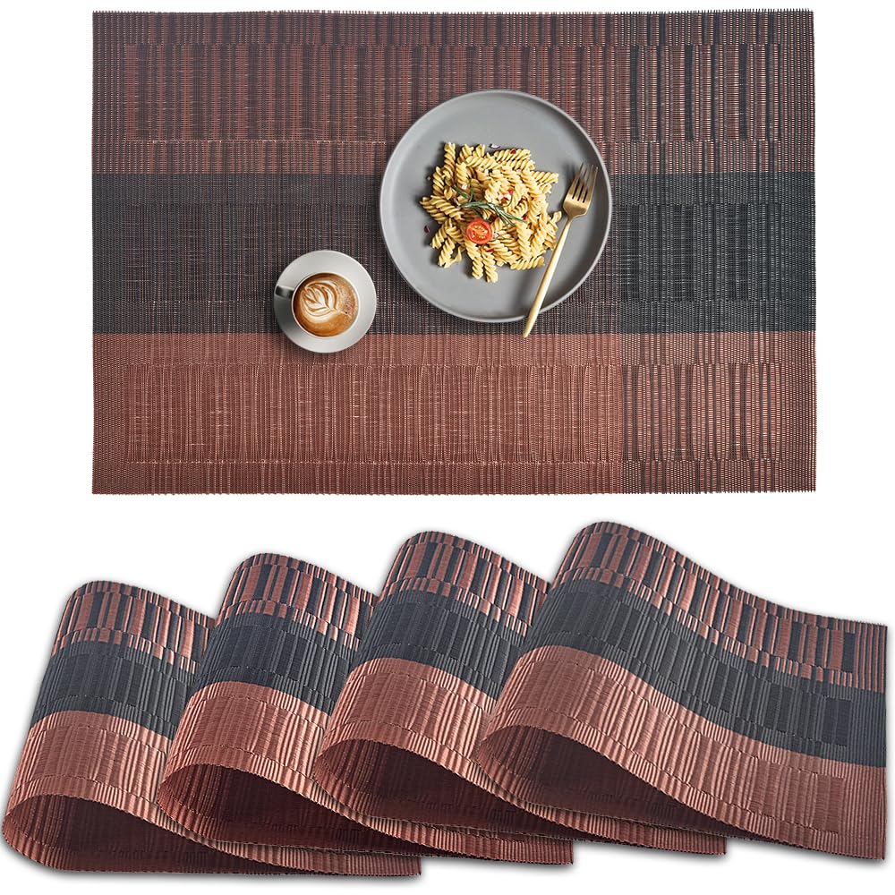 homEdge PVC Placemat, 4 PCS of Non-Slip Heat Resistant Place Mats, Washable Vinyl Placemats, Set of 4 – Ombre Brown Black, 45 cm x 30 cm (226PM40723)