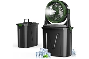 CCGIRU Camping Misting Fan with LED Lantern, 20000mAh Rechargeable Battery Operated Fan with 3 Large Spray Outlets & Hanging Hook, 4 Speeds,Remote Control for Camping, Fishing,Travel