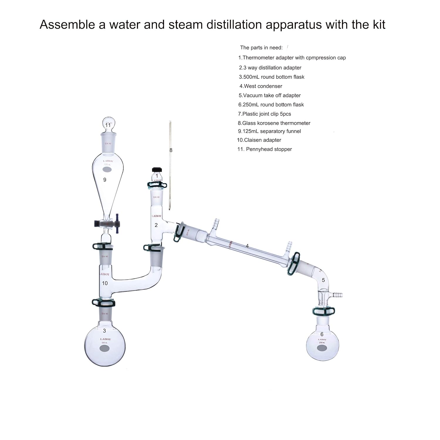 Laboy Glass Organic Chemistry Kit 24/40 Lab Glassware Set Distillation Apparatus 19pcs: Industrial & Scientific