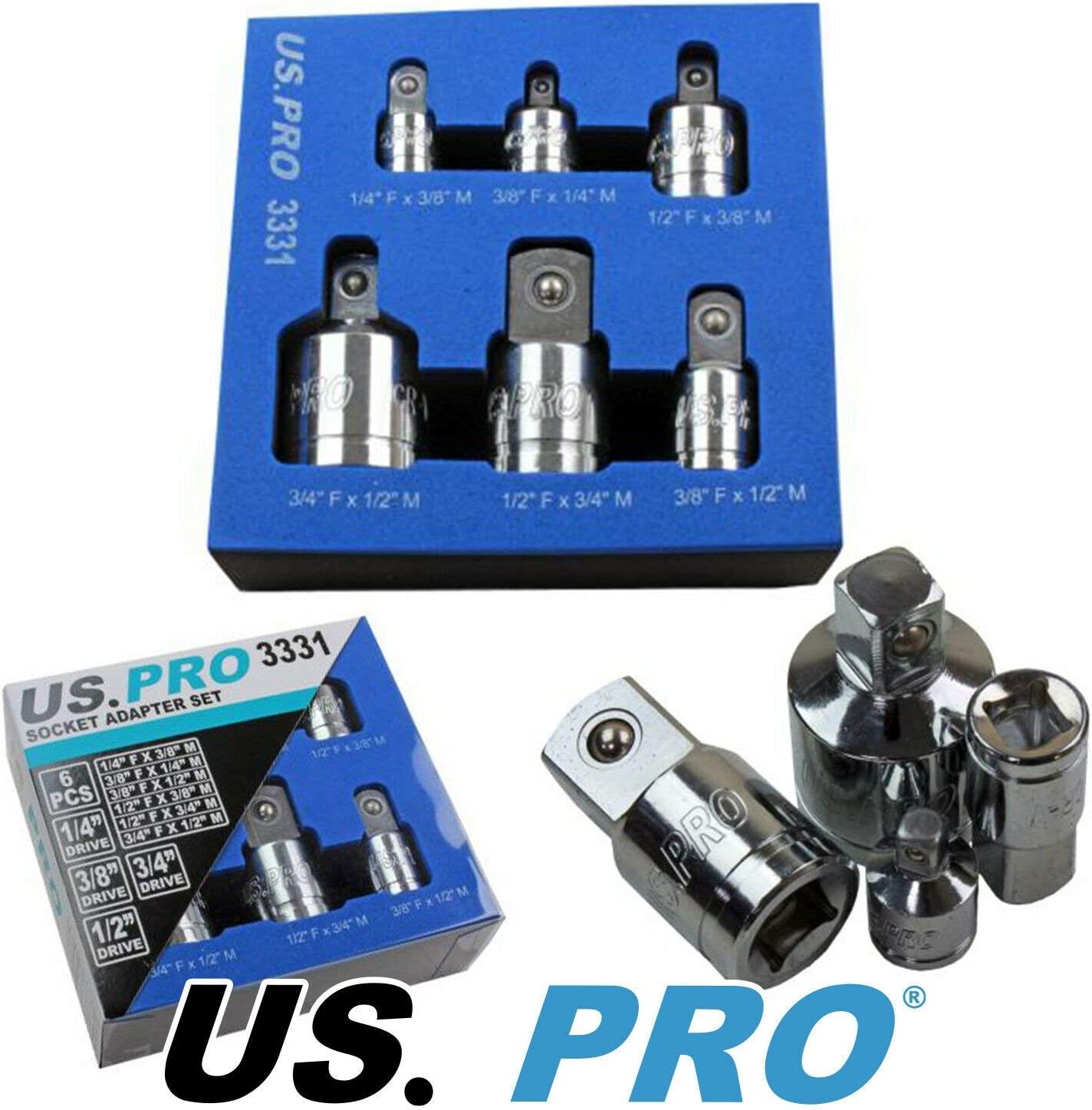 US PRO 6pc Socket Adaptor/Adapter Set Step Up Step Down Reducer 3331 Amazon.co.uk DIY & Tools
