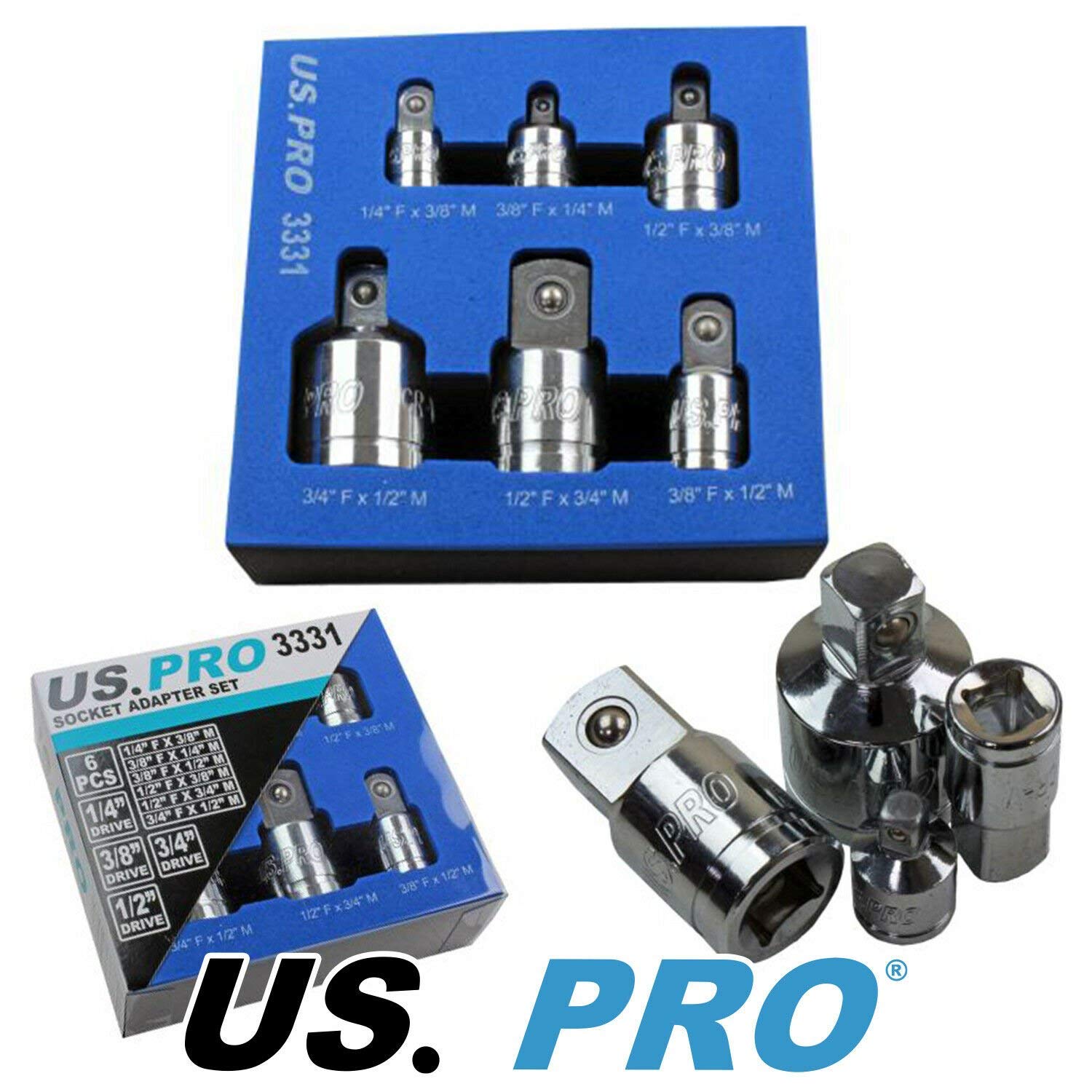 US pro 6 Piezas Enchufe Adaptador Set 0.6cm, 1cm,1.3cm &1.9cm Reductores B331