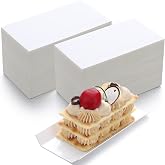 MotiMind 200 Pcs Mini Rectangular Foldable Cake Boards 2 x 5, White | Mini Rectangular Foldable Paper Cardboards Bulk, Mini Mousse Cake Bases Trays for Eclair, Dessert, Pastry Display
