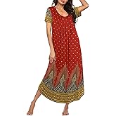 Ekouaer Long Nightgowns for Women Plus Size House Dress Short Sleeve Night Gown Pleated Full Length Loungwear S-4XL