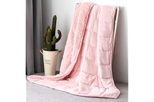 Topblan Sherpa Fleece Weighted Blanket 12lbs, Uniformed Color with Fuzzy Fleece and Shaggy Sherpa to Help with Better Sleep, 48x72 inches, Pink