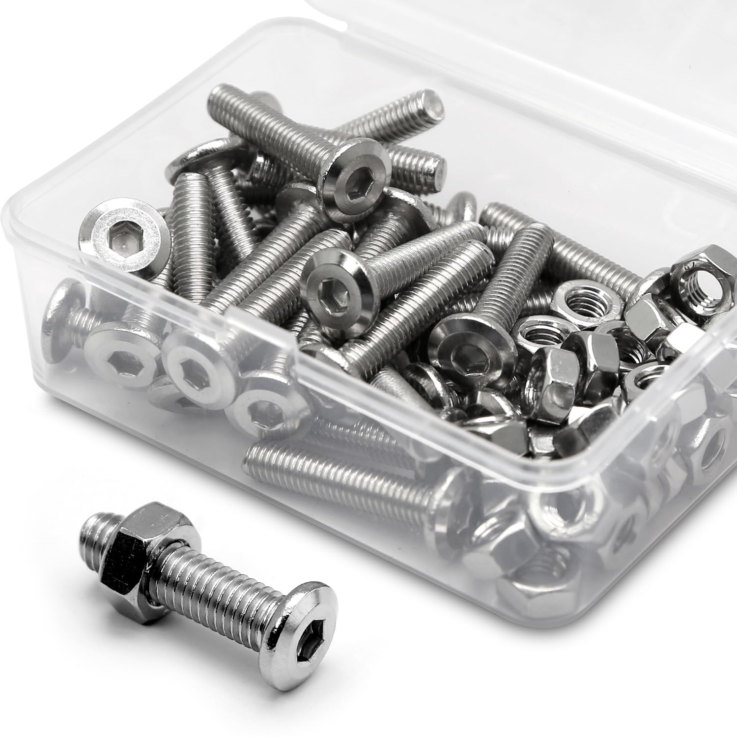 (30 pcs) M6 x 20mm Flat Round Hexagon Socket Head Screws Bolts and Nuts Set 304 Stainless Steel 18-8