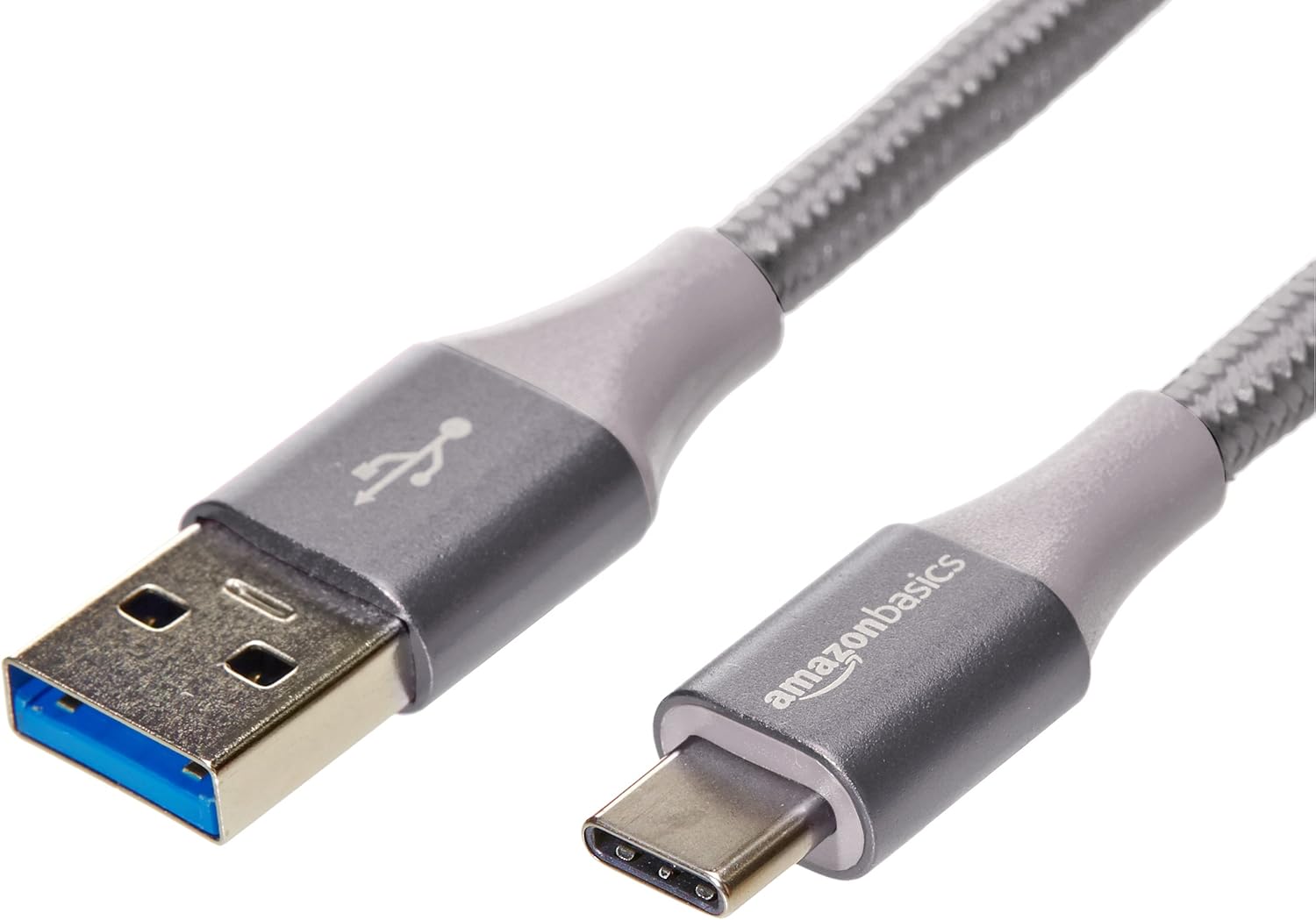 Amazon Basics Double Braided Nylon USB 3.1 Gen 2, USB-C to USB-A Charger Cable, 0.9 m, Dark Grey