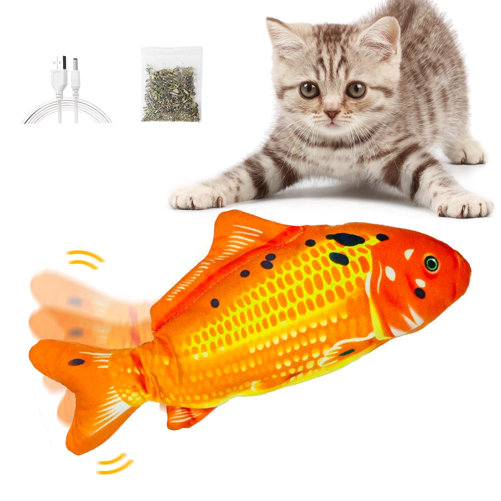 Jiuhao Electric Flopping Fish Interactive Cat Toy - Indoor Plush Catnip Toy for Cats and Kittens - Moving Pet Pillow for Chewing, Biting and Kicking