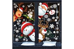 LIUZZQQ 130PCS Christmas decoratives Window Stickers, Holiday Snowflake Santa Claus Reindeer Stickers