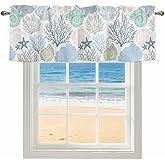 Coral Valance for Windows Starfish Seashell Curtains Valances Blue Ocean Coastal Short Curtains Rod Pocket Window Treatment for Kitchen Living Room Bedroom Bathroom Summer Beach Decor 1 Panel 42x12
