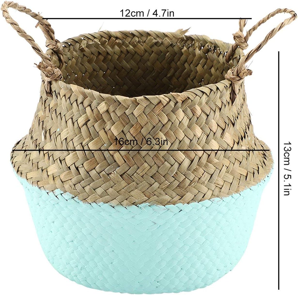 Seagrass Storage Basket Straw Basket Write Wicker Basket Storage Bag White Garden Flower Pot Planter Handmade Home Decorative,Green