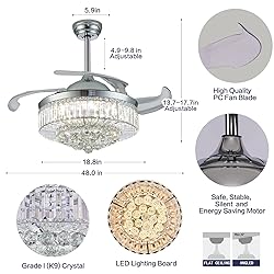 PAFRUMGE 48" Dimmable Fandelier Crystal Ceiling