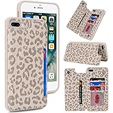 iCoverCase Compatible with iPhone 8 Plus/7 Plus Wallet Phone Case with Card Holder for Women Men, RFID Blocking Card Slots PU Leather Protective Case (Beige Leopard)
