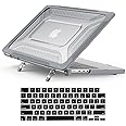 KEROM Heavy Duty Case for MacBook Air 13 inch 2021 2020 2019 2018 Release M1 A2337 A2179 A1932, Protective Rugged TPU Bumper Hard Shell Case with Foldable Kickstand & Keyboard Cover, Gray