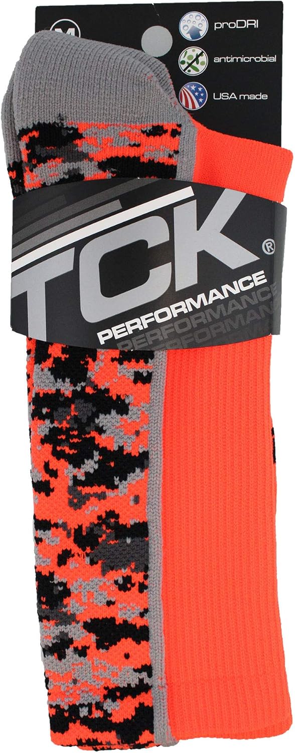 TCK Digital Camo Crew Socks (Neon Orange, X-Large) : Clothing