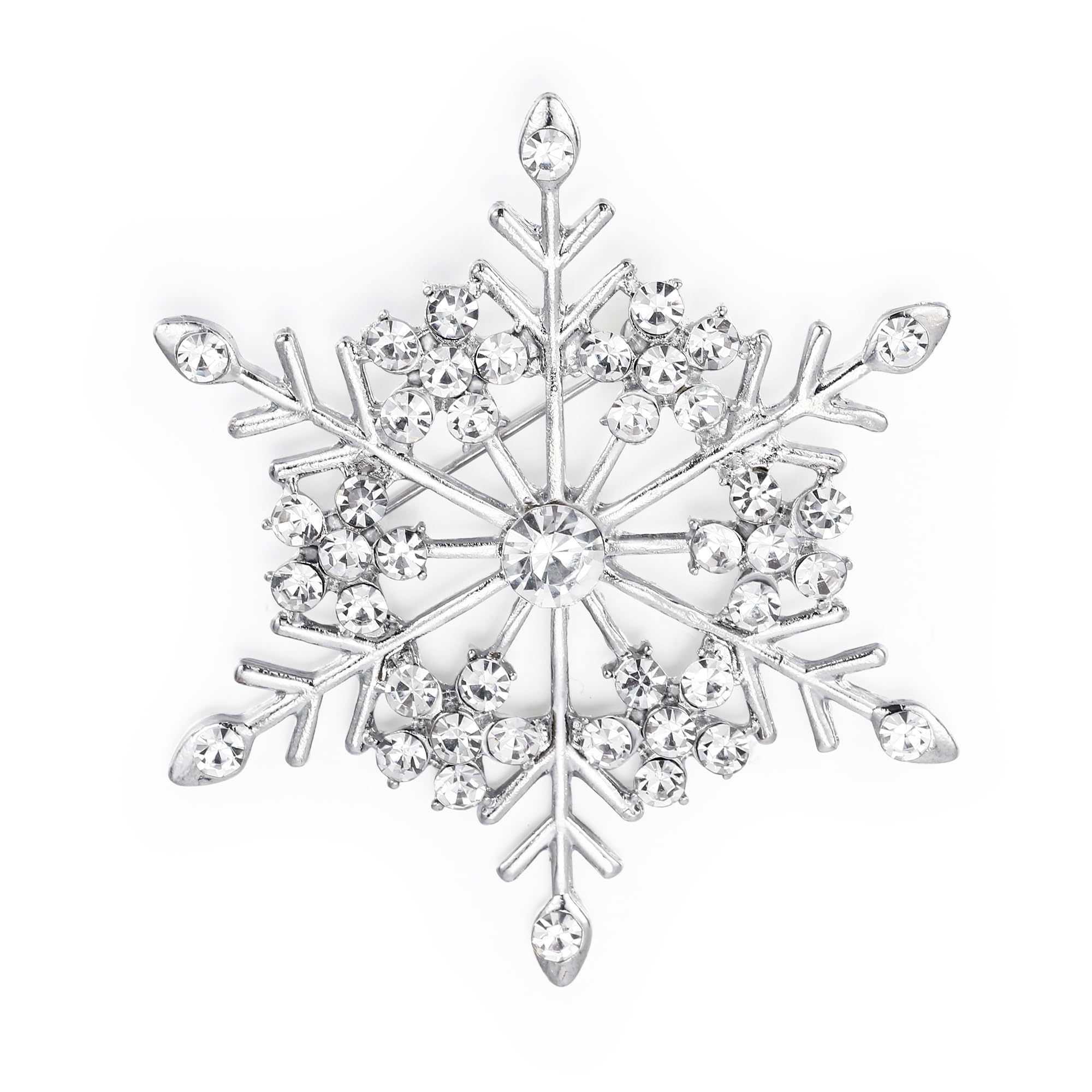 Clearine Winter Snowflake Brooch Pin for Women Austrian Crystal Diamante Gemstone Elegant Clear Silver-Tone