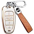 for Hyundai Key Fob Cover with Keychain, Premium TPU Key Case Shell for 2024 2023 2022 Hyundai Sonata, Tucson, Santa Cruz, Remote Smart Car Key Fob Protector（5 Buttons Ivory）