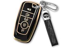 MILD EAST For Ford Key Fob Cover with Keychain, Soft TPU Key Case Shell Full Protection for Ford Explorer Fusion Escape Edge Expedition F150 F250 F350 F450 F550 Maverick Mustang(Black)