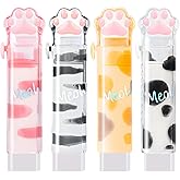 Retractable Pencil Eraser, Cute Erasers,Kawaii Cat Paw Eraser,Suitable for School Home Office Supplies, 4Pcs