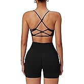 ABOCIW 2 Piece Seamless Workout Sets for Women Scoop Neck Strappy Sports Bra Scrunch Butt Lifting Gym Impact Shorts