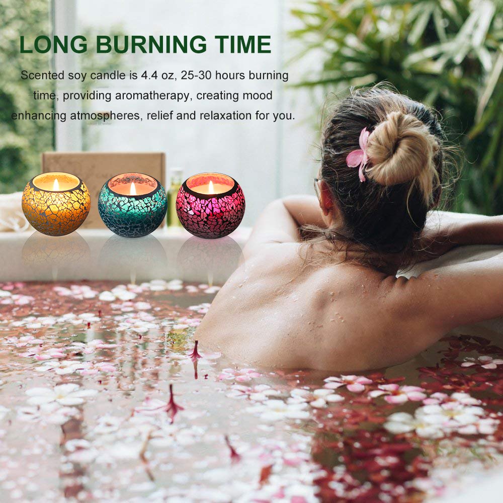 KUD Scented Candles Gift Set, U2C Handmade 3 x 4.4 Oz 100% Natural Soy Glass Candles, Set of 3: Lavender, Rose and Lemon Travel Candle, Use for Aromatherapy, Weddings, Candles (3 Pack)