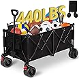 Prodico Large Collapsible Wagon, Heavy Duty Foldable Beach Wagon Cart Max Loading Weight 440LBS 4'' Width Big Wheels for Beach, Garden and Camping